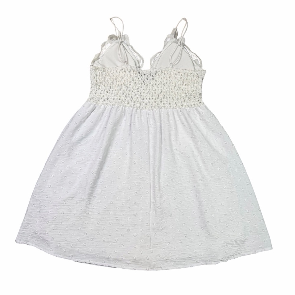 10/$25🦋 Faded Rose White Lace Crochet V-Neck Babydoll Mini Dress - Size Large - Picture 8 of 15